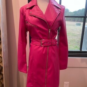 Main Strip Fuchsia Belted Leather Jacket